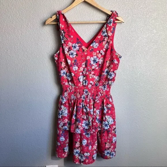 NWT BCBGeneration Tie Shoulders Smocked Waist in Red Blossom Size 2 - Picture 3 of 14